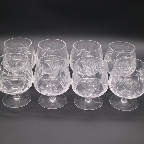 Vintage 5" Pinwheel Cut Crystal Brandy Snifter Goblet Hock - Set of 8 - Picture 12 of 12